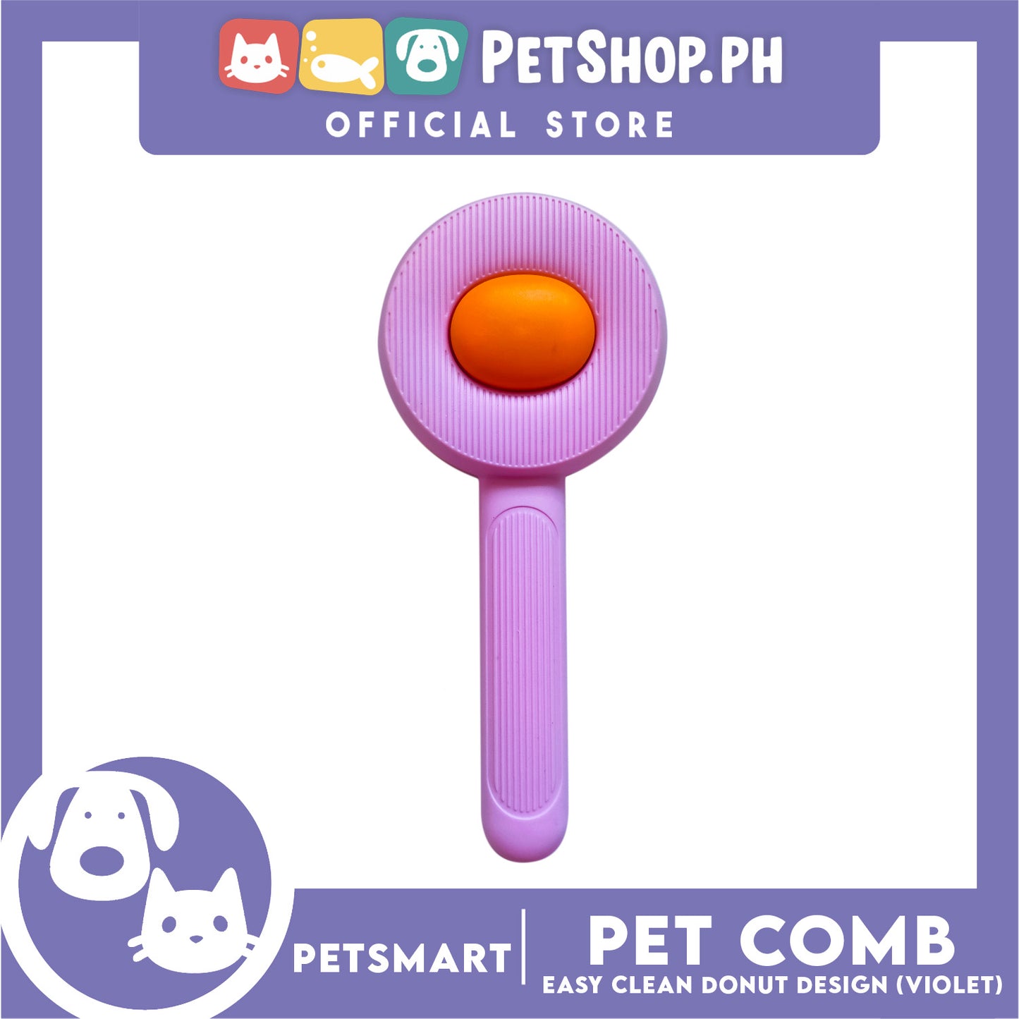 Pet Comb Easy Clean Donut Design (Violet)
