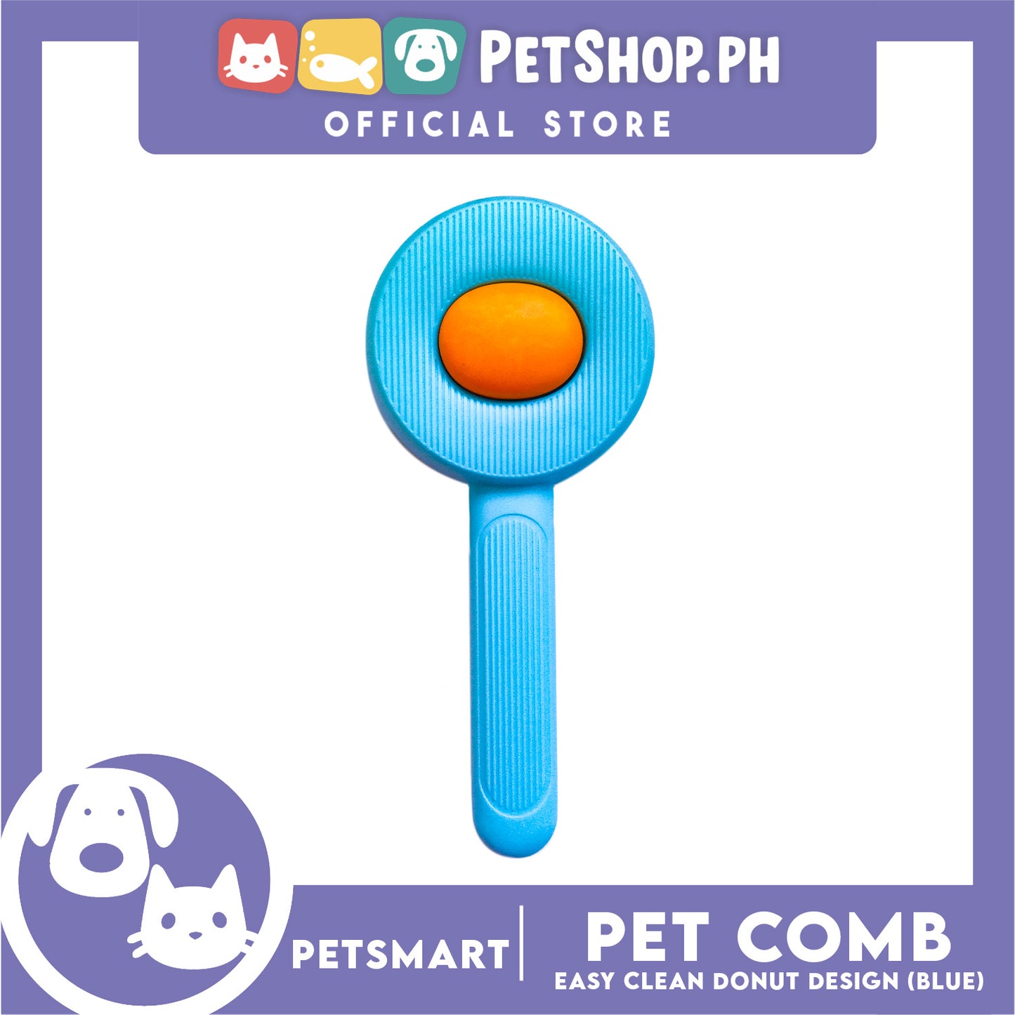 Pet Comb Easy Clean Donut Design (Blue)