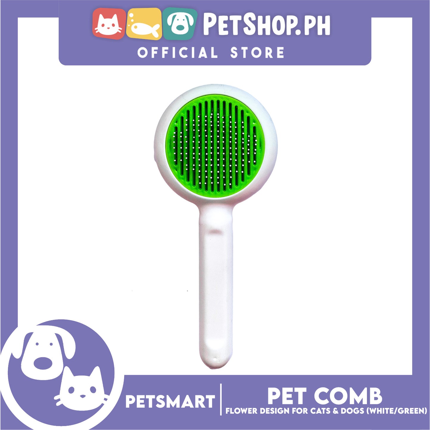 Pet Comb Easy Clean Flower Design (White Green)