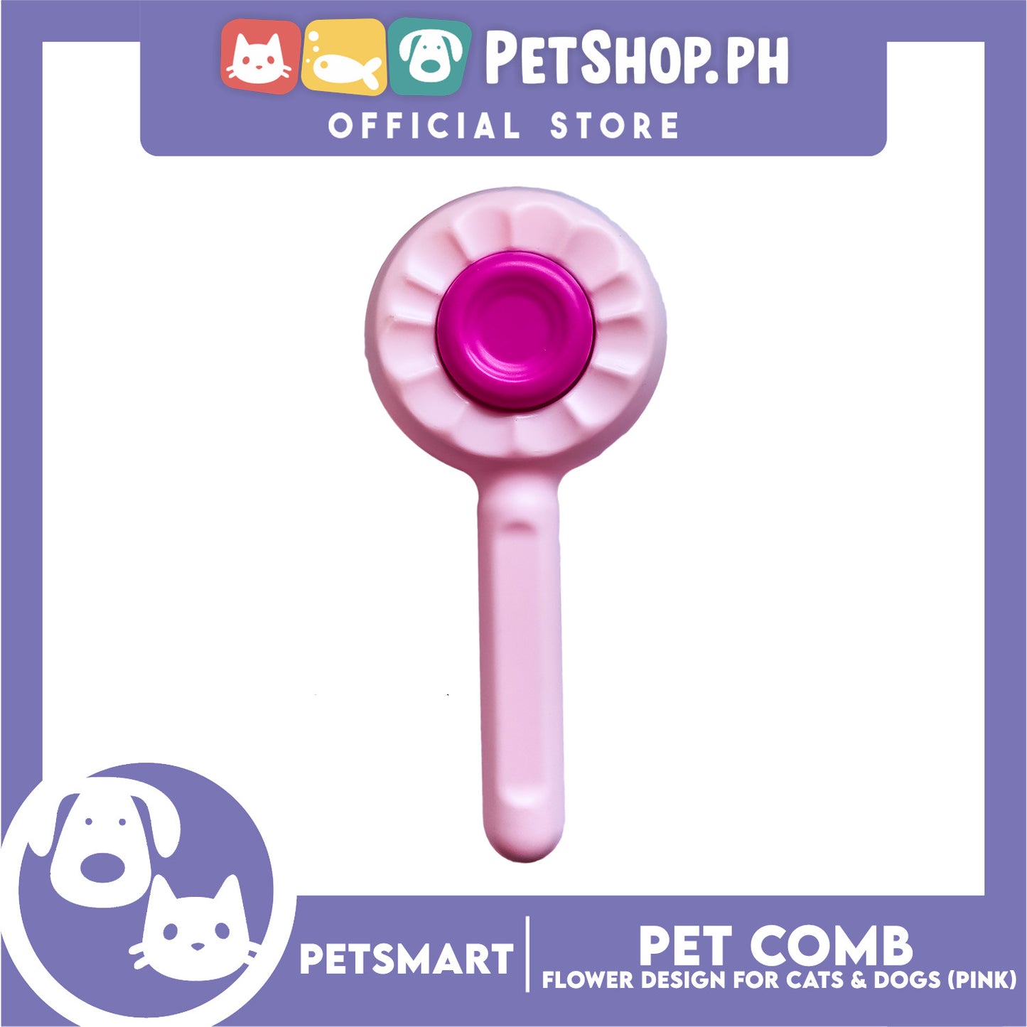 Pet Comb Easy Clean Flower Design (Pink)