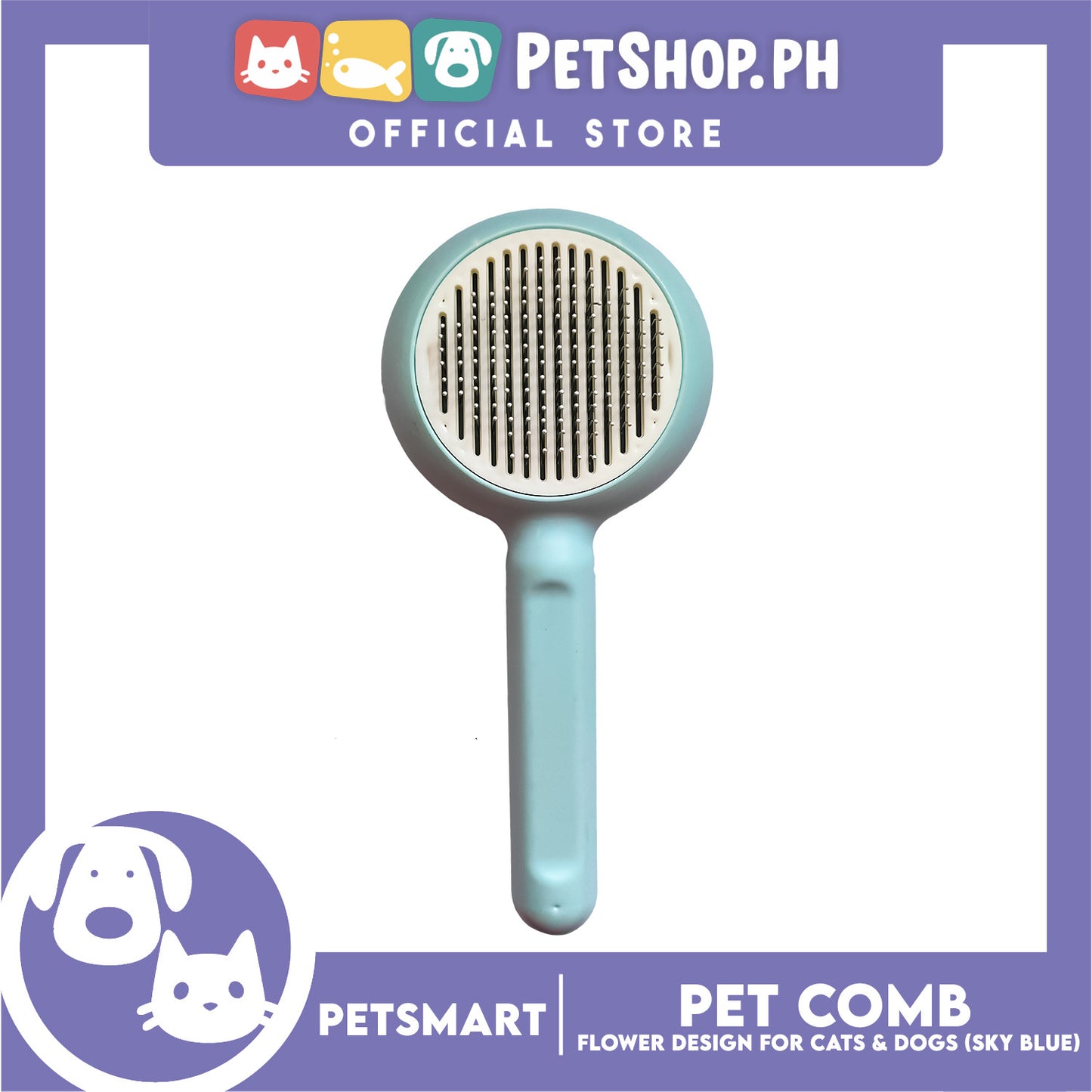 Pet Comb Easy Clean Flower Design (Sky Blue)