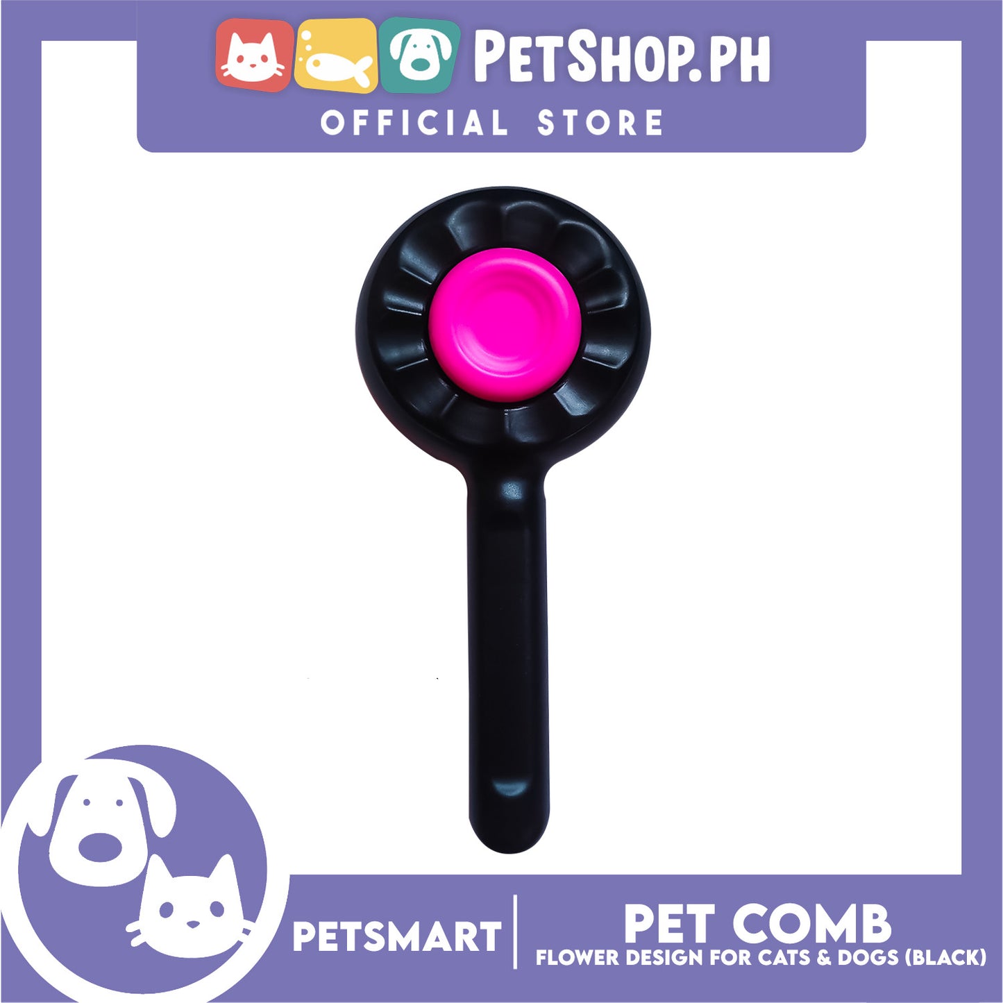 Pet Comb Easy Clean Flower Design (Black)