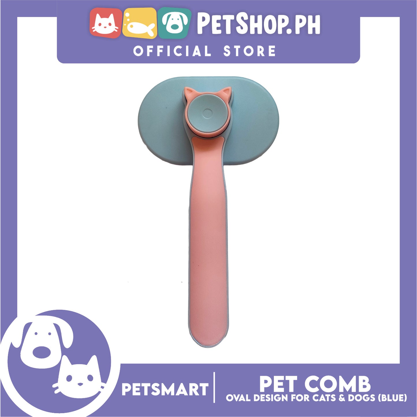 Pet Comb Easy Clean Oval Design (Blue)