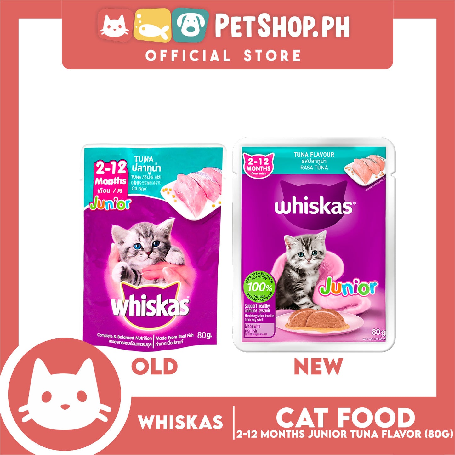 12pcs Whiskas Junior Tuna 2-12mo's Pouch Wet Cat Food 80g