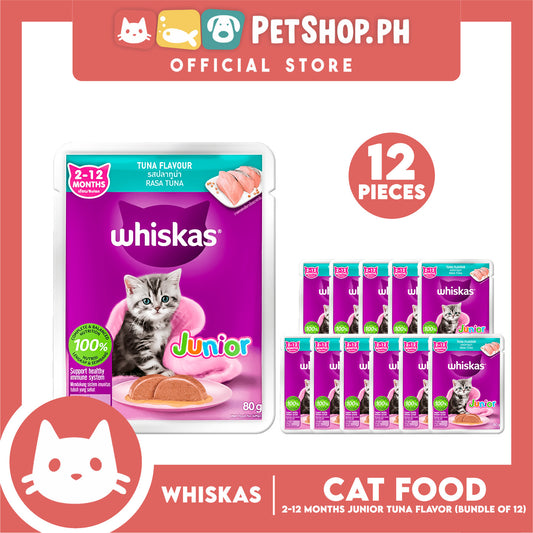12pcs Whiskas Junior Tuna 2-12mo's Pouch Wet Cat Food 80g
