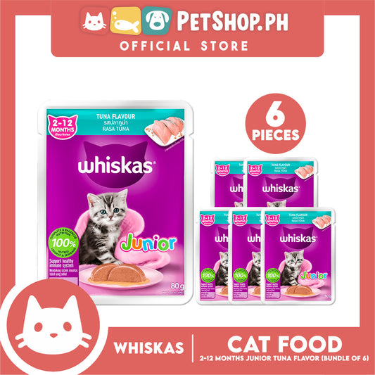 6pcs Whiskas Junior Tuna 2-12mo's Pouch Wet Cat Food 80g