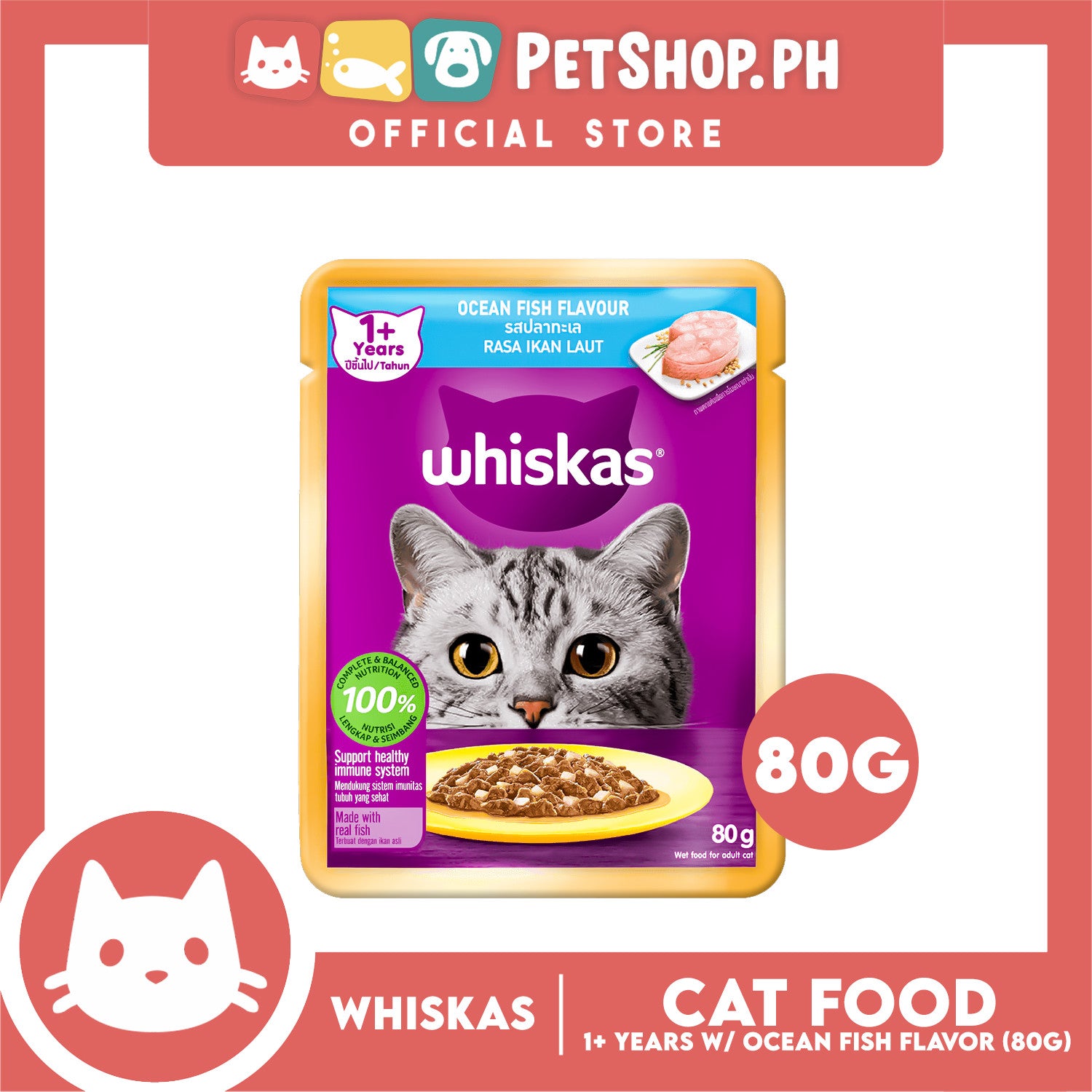 Whiskas Ocean Fish Pouch Wet Cat Food 80g Petshop.PH