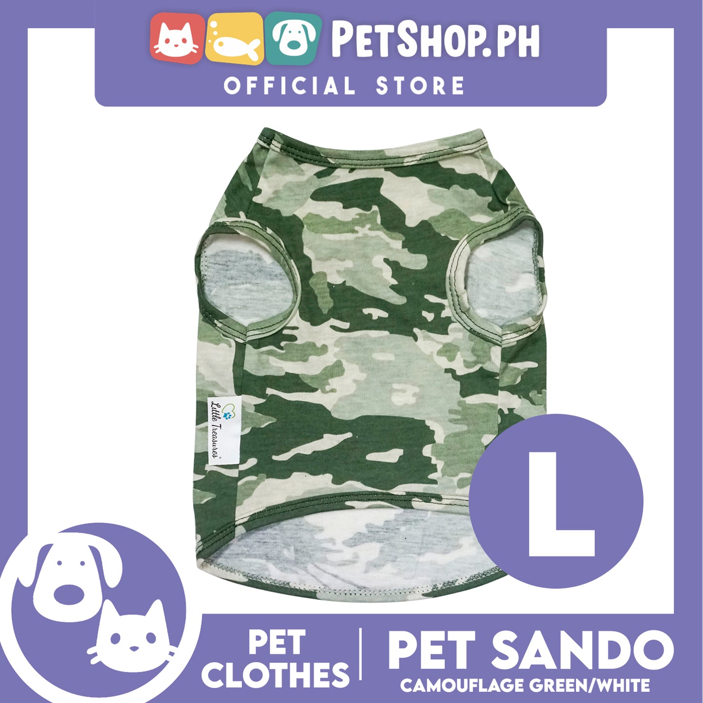 Pet Sando Camouflage Green/White (Large) Pet Shirt Clothes Dress Perfect fit for Dogs