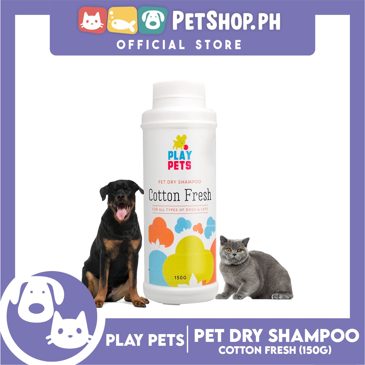 Play Pets Dry Shampoo 150g Cotton Fresh Scent For All Types Of