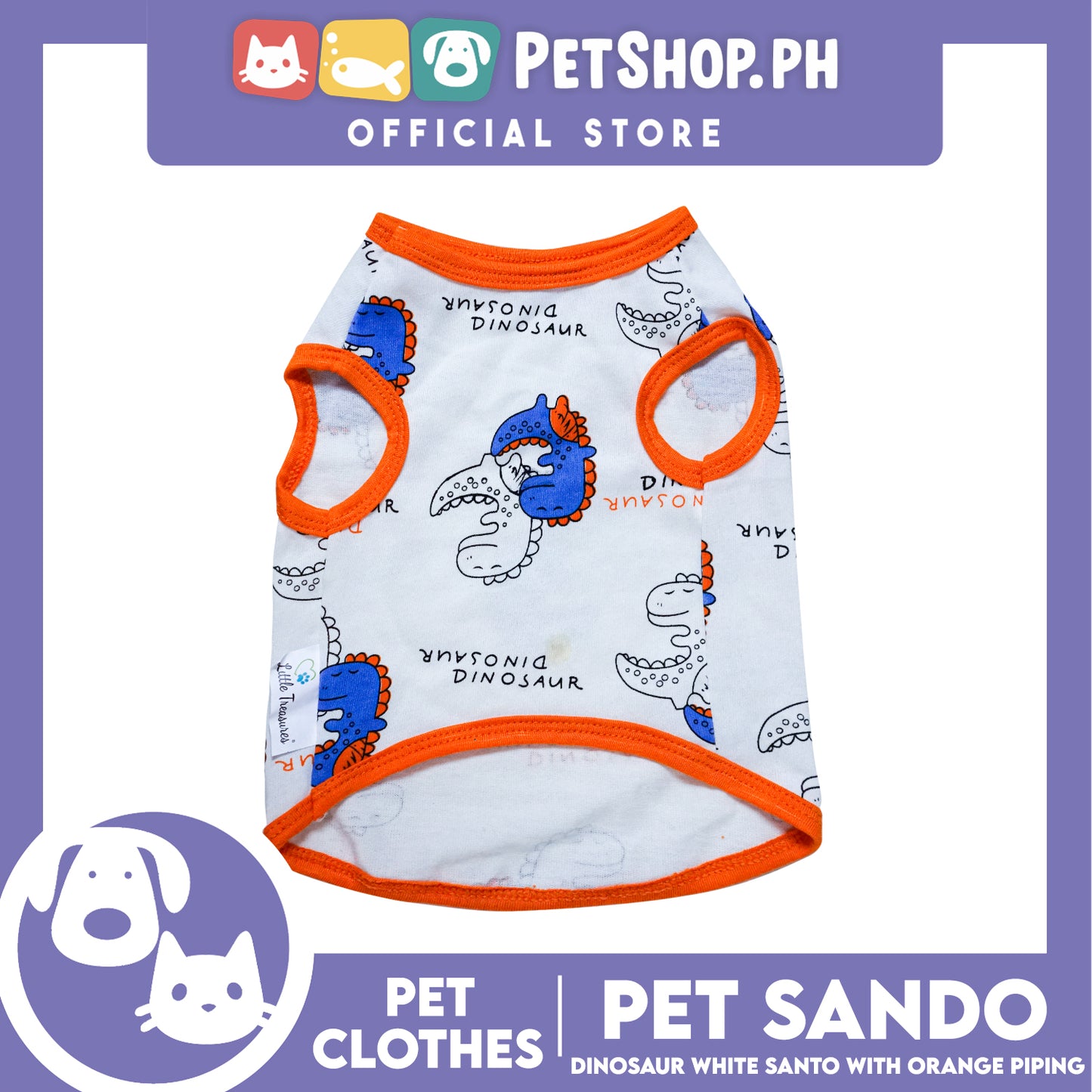Pet Sando Dinosaur White with Orange Piping Sando (Large) Perfect Fit for Dogs and Cats