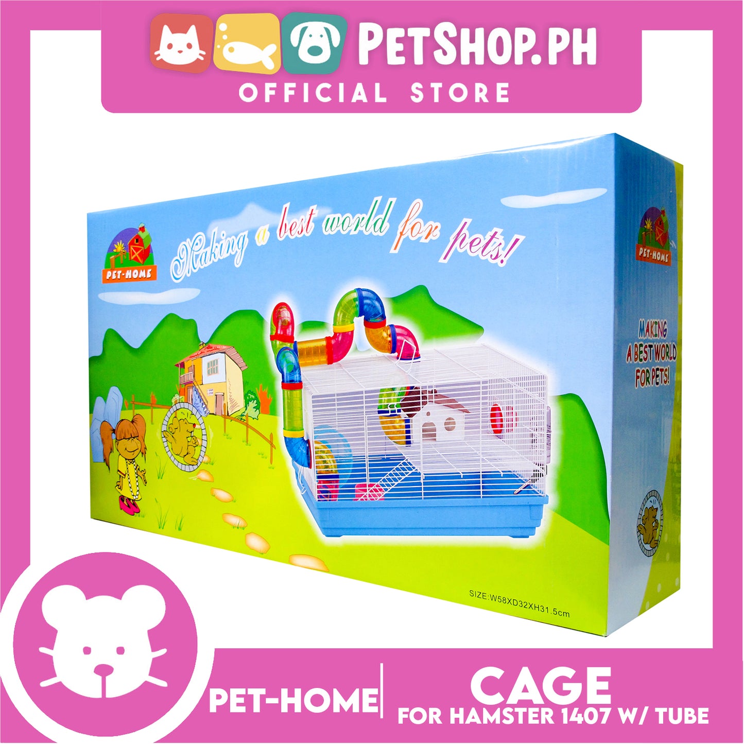 Hamster Cage With Fun Tube Side Out Tray Surface-Sealed Wheel (1407) Hamster Cage, Hamster Accessories, Hamster House