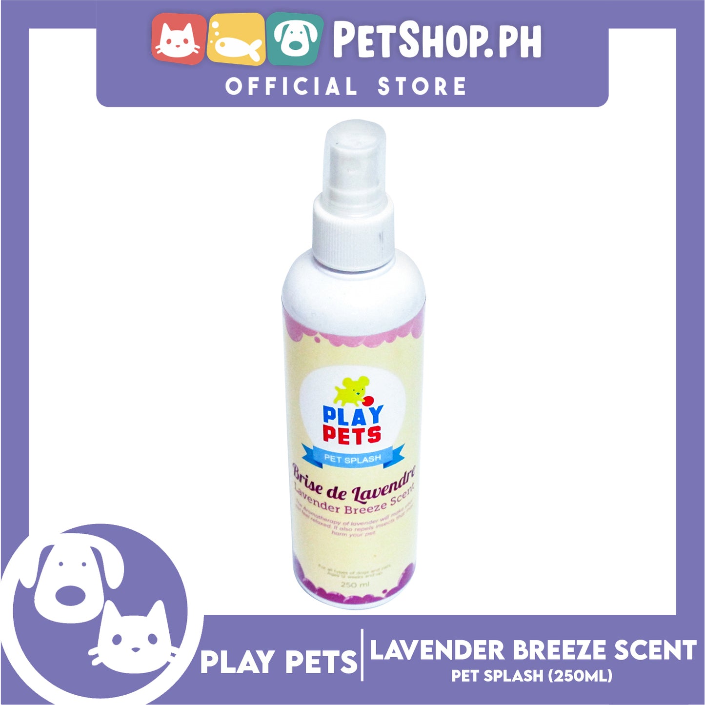 Play Pets, Pet Splash (Lavender Breeze Scent) Pet Cologne 250ml For All Types Of Dogs And Cats