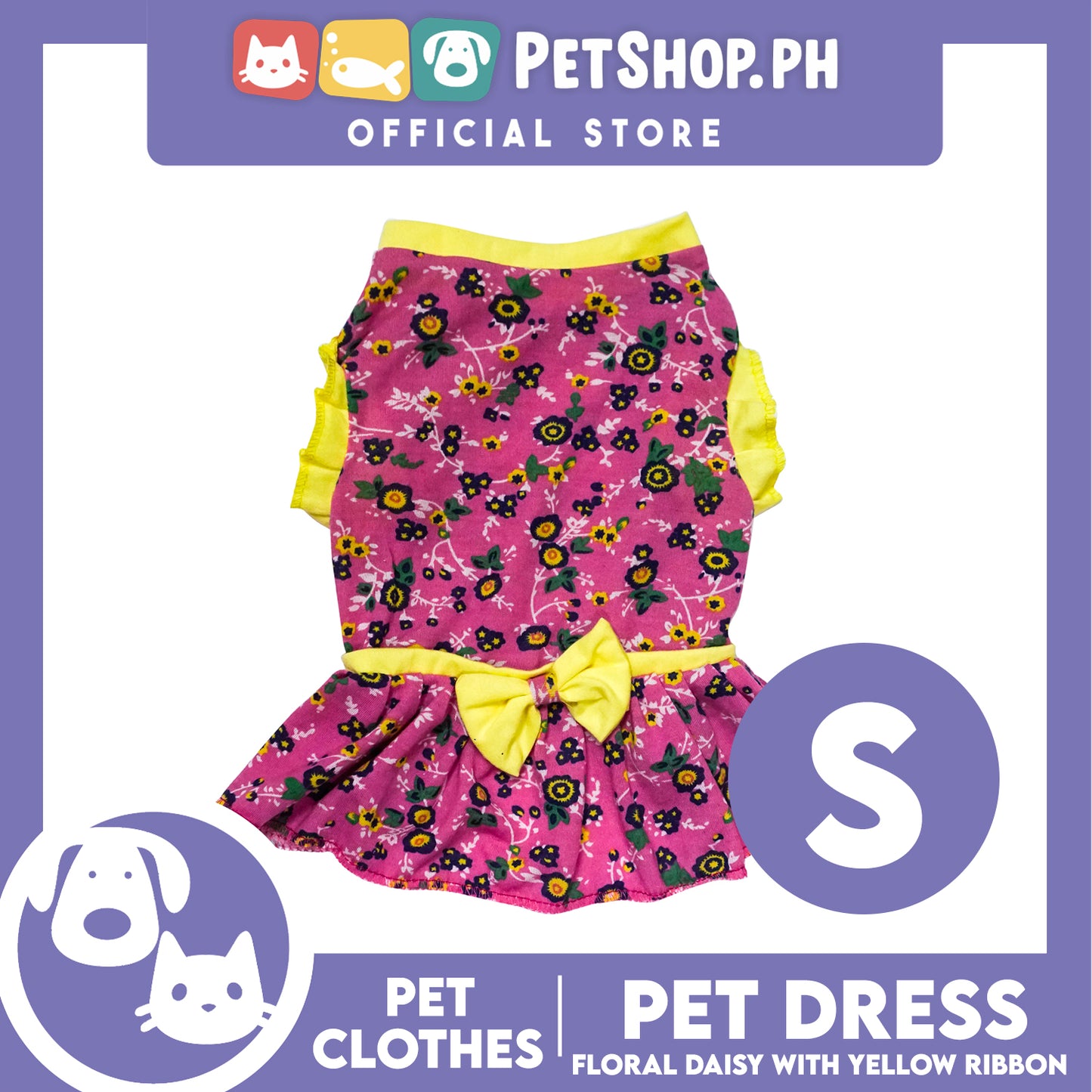 Pet Dress Floral Daisy with Yellow Ribbon (Small) Pet Dress Clothes Perfect for Dog