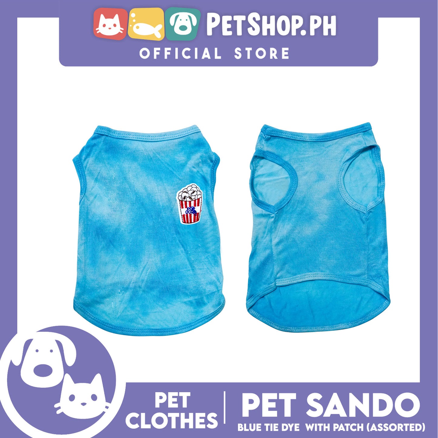 Pet Sando Blue Tie Dye with Assorted Patch Design (Small) Pet Shirt Clothes Perfect for Dogs