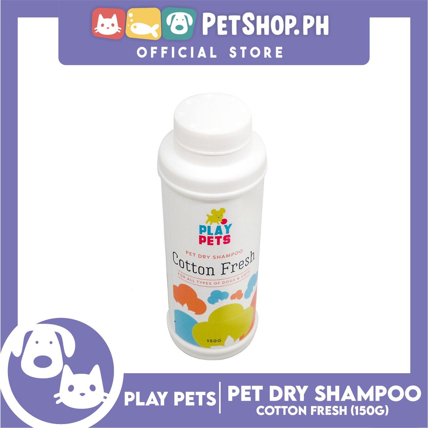 Play Pets Dry Shampoo 150g (Cotton Fresh Scent) For All Types Of Dogs And Cats