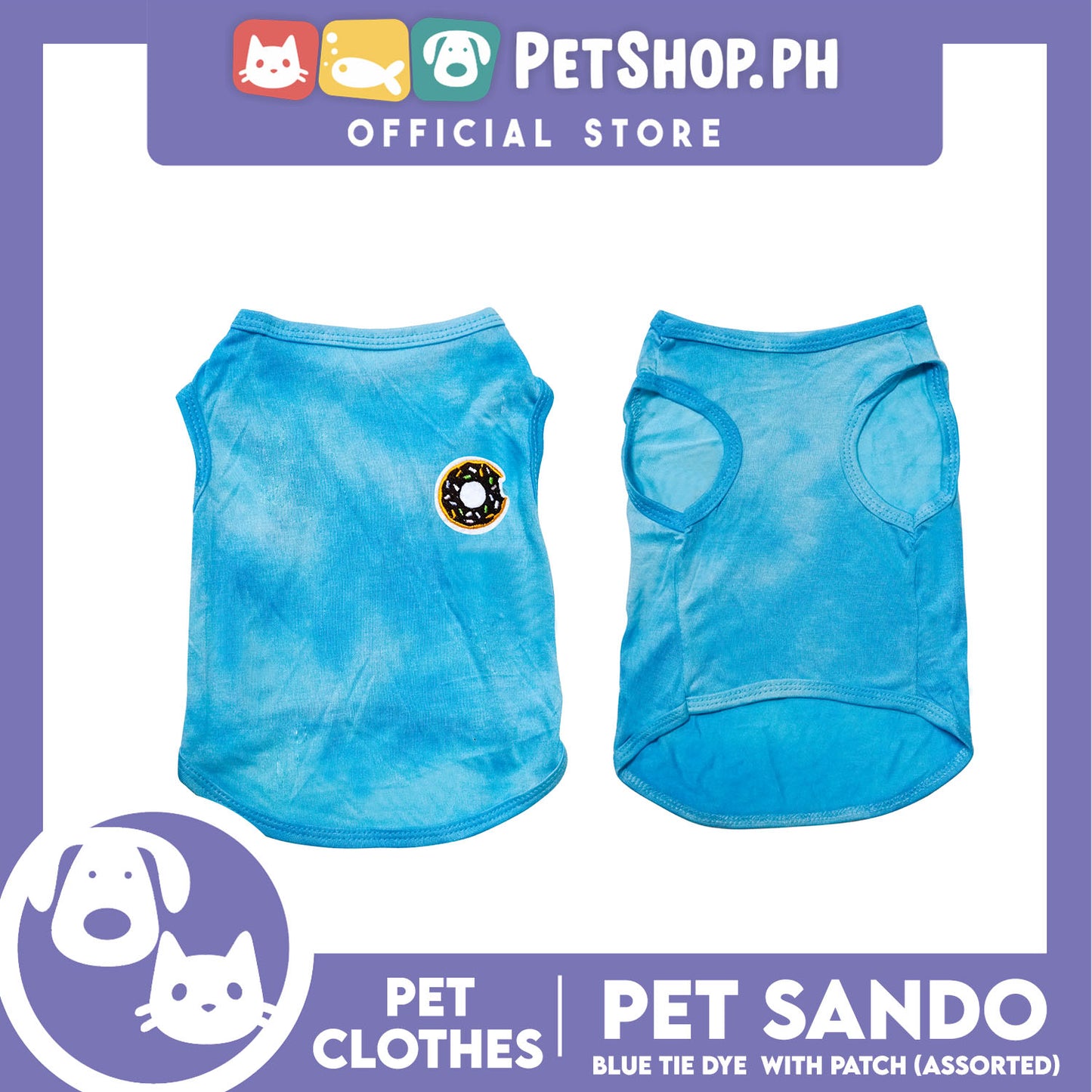 Pet Sando Blue Tie Dye with Assorted Patch Design (Small) Pet Shirt Clothes Perfect for Dogs