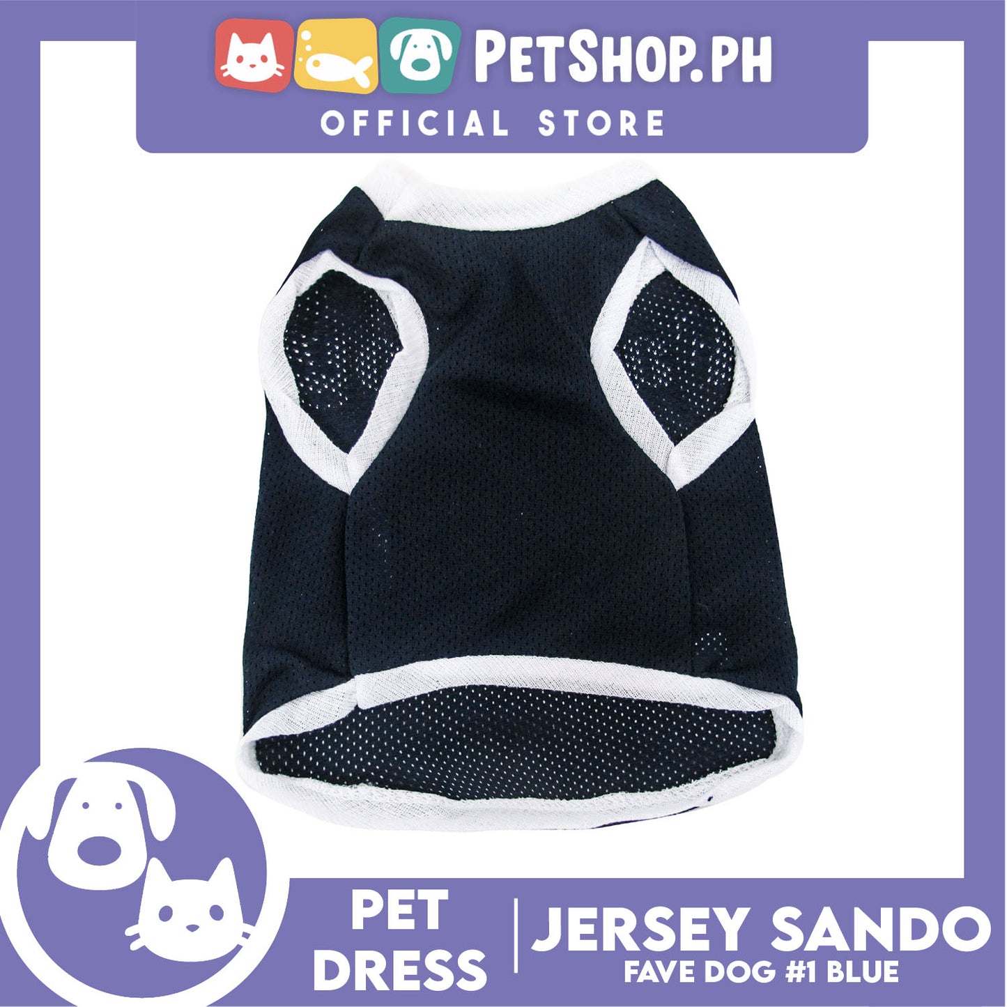 Pet Sando Dri-fit Jersey Blue DG-DF01 (Large) for Small Dog Dri-fit Breathable Jersey, Pet Sport Clothes
