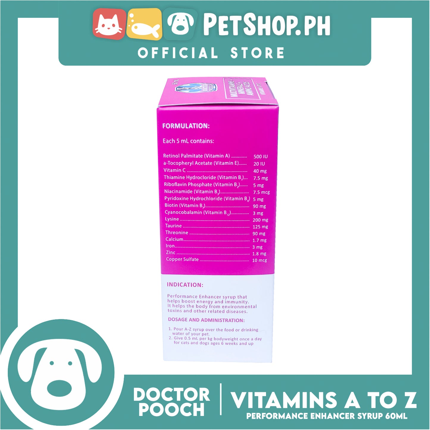 Doctor Pooch Multivitamins, Mineral And Amino Acids 60ml (Vitamins A to Z) Performance Enhancer Syrup For Your Pets