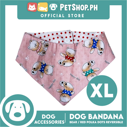 Dog Bandana Bear with Red Polka Dots Design Reversible (Extra Large) Washable Scarf