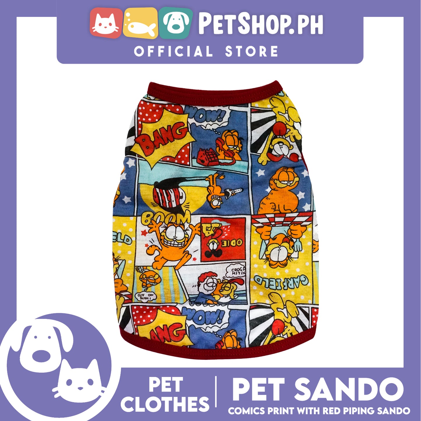 Pet Sando Comics Print with Red Piping (Medium) Pet Shirt Clothes Perfect fit for Dogs