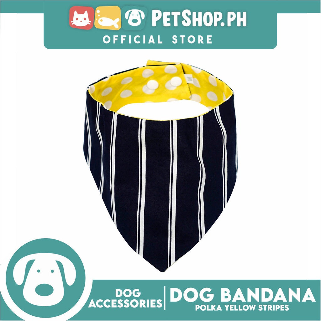 Reversible Dog Pet Bandana Polka Yellow and Stripe Blue Design Washable Scarf (Extra Large)