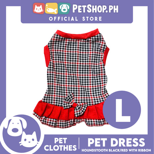 Pet Dress Houndstooth Black/Red with ribbon (Large) Pet Dress Clothes Perfect for Dogs