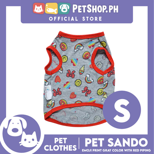 Pet Sando Emoji Print Gray Sando with Red Piping (Small) Perfect Fit for Dogs and Cats
