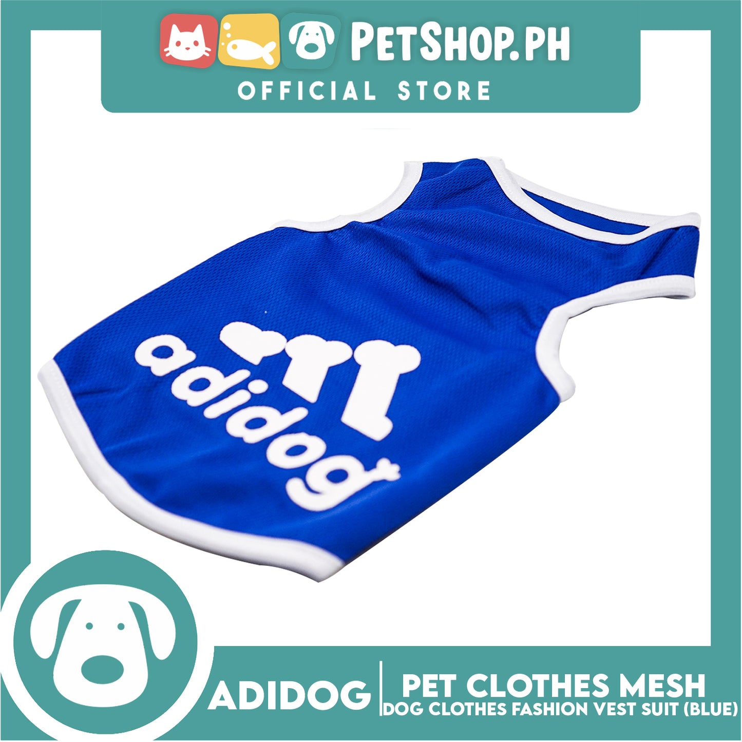 Adidog Pet Clothes Mesh Vet, Summer Dog Clothes, Breathable Mesh Vet, Dog Shirt, Pet Jersey, Fashion Vest Suit for Dogs (Blue) (Large)