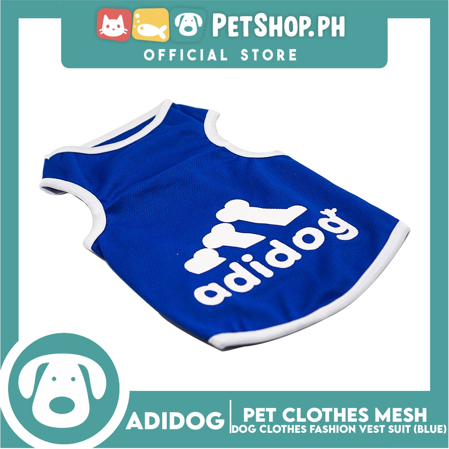 Adidog Pet Clothes Mesh Vet, Summer Dog Clothes, Breathable Mesh Vet, Dog Shirt, Pet Jersey, Fashion Vest Suit for Dogs (Blue) (Large)