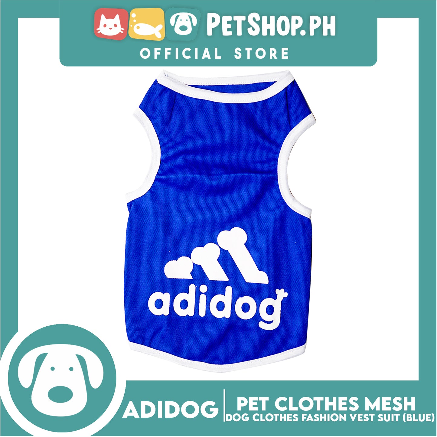 Adidog Pet Clothes Mesh Vet, Summer Dog Clothes, Breathable Mesh Vet, Dog Shirt, Pet Jersey, Fashion Vest Suit for Dogs (Blue) (Large)