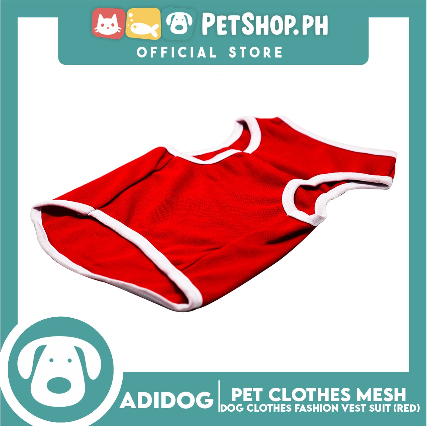 Adidog Pet Clothes Mesh Vet, Summer Dog Clothes, Breathable Mesh Vet, Dog Shirt, Pet Jersey, Fashion Vest Suit for Dogs (Red) (Large)