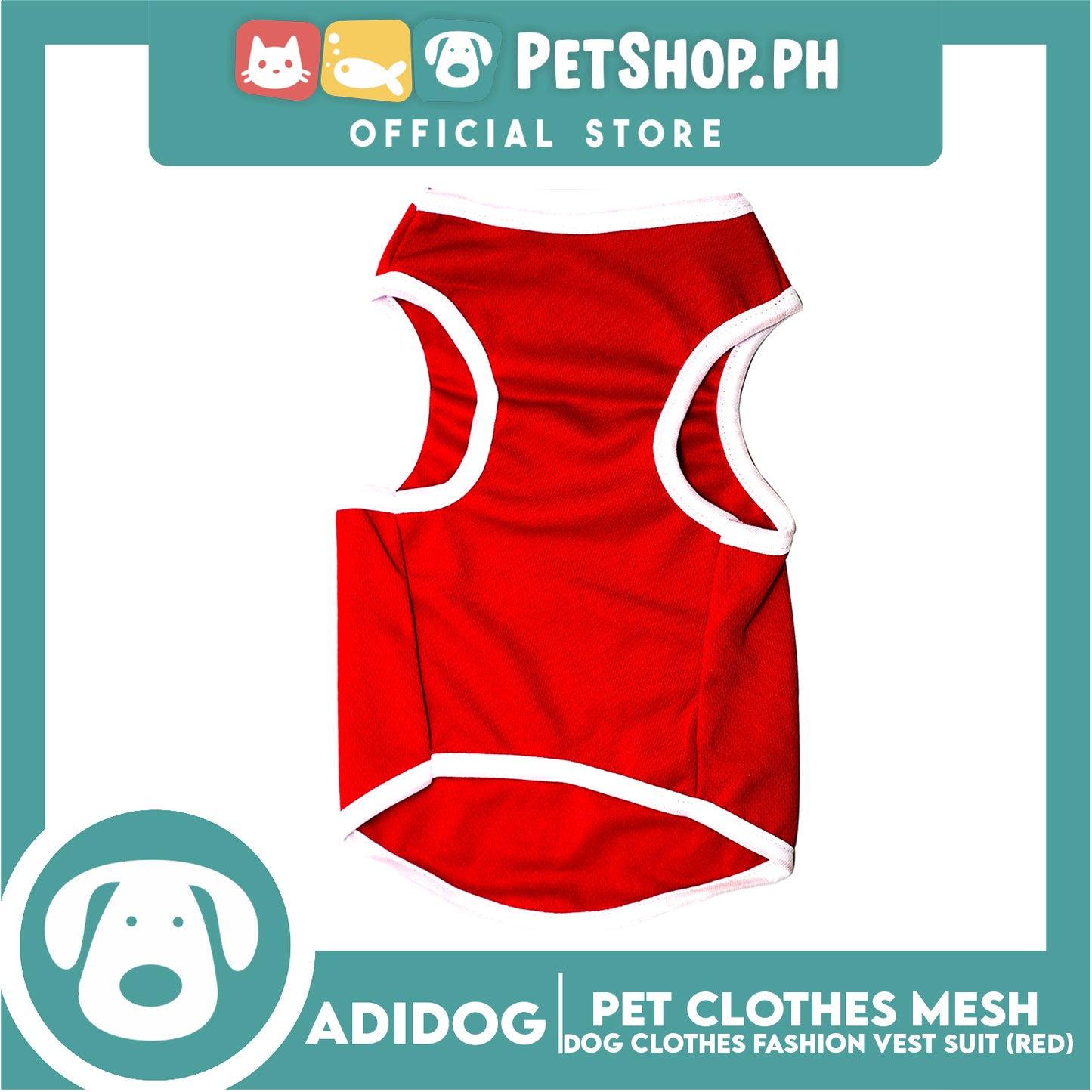 Adidog Pet Clothes Mesh Vet, Summer Dog Clothes, Breathable Mesh Vet, Dog Shirt, Pet Jersey, Fashion Vest Suit for Dogs (Red) (Large)