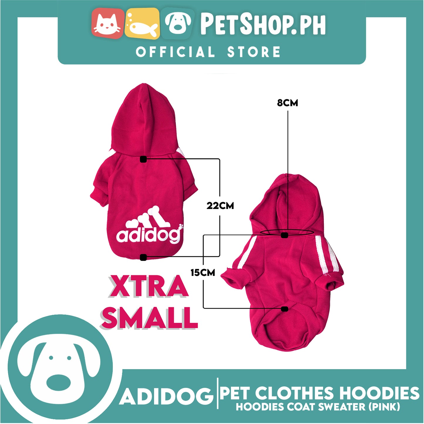 Adidog Pet Clothes Hoodies, Cute Warm Winter Hoodies Coat Sweater (Pink) Extra Small