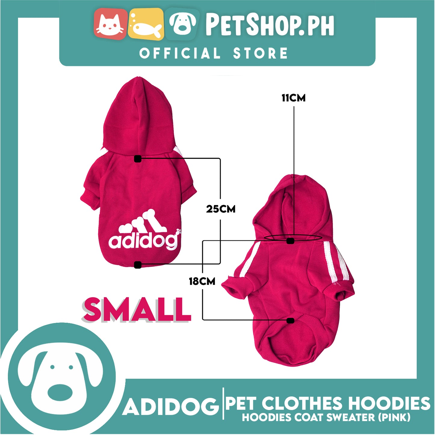 Adidog Pet Clothes Hoodies, Cute Warm Winter Hoodies Coat Sweater (Pink) Small