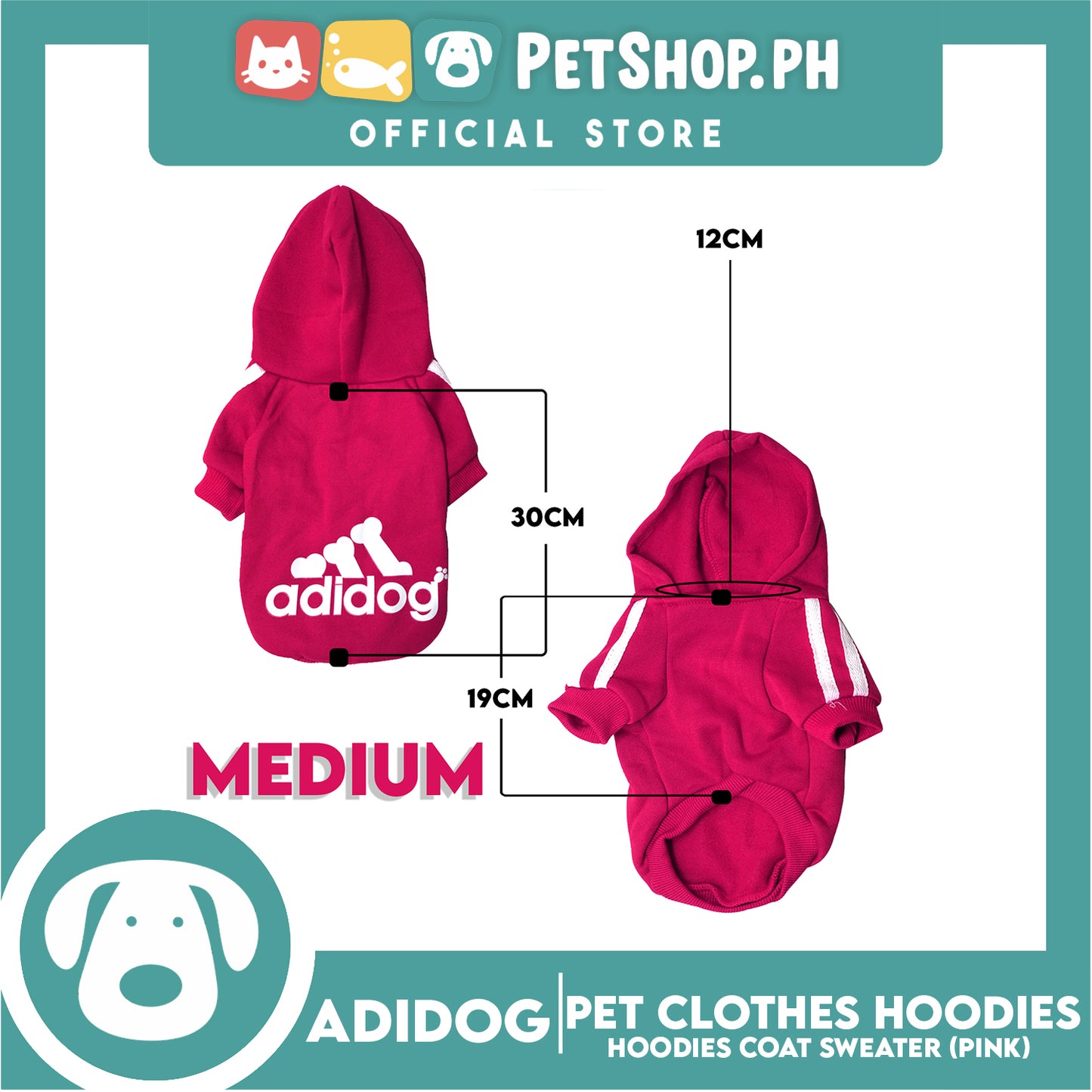 Adidog Pet Clothes Hoodies, Cute Warm Winter Hoodies Coat Sweater (Pink) Medium