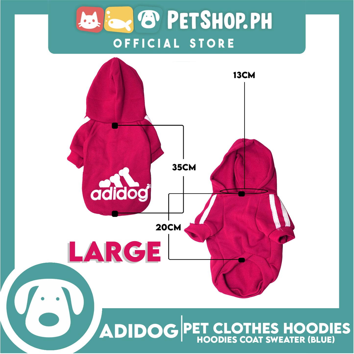 Adidog Pet Clothes Hoodies, Cute Warm Winter Hoodies Coat Sweater (Pink) Large