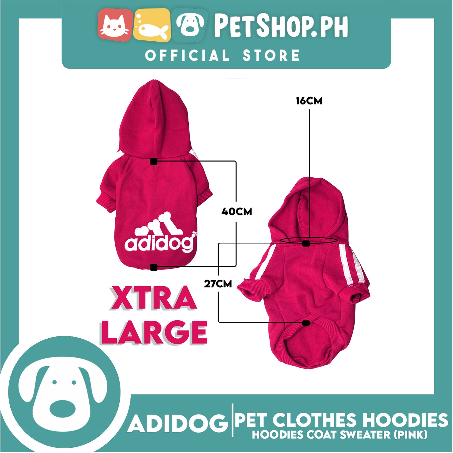 Adidog Pet Clothes Hoodies, Cute Warm Winter Hoodies Coat Sweater (Pink) Extra Large