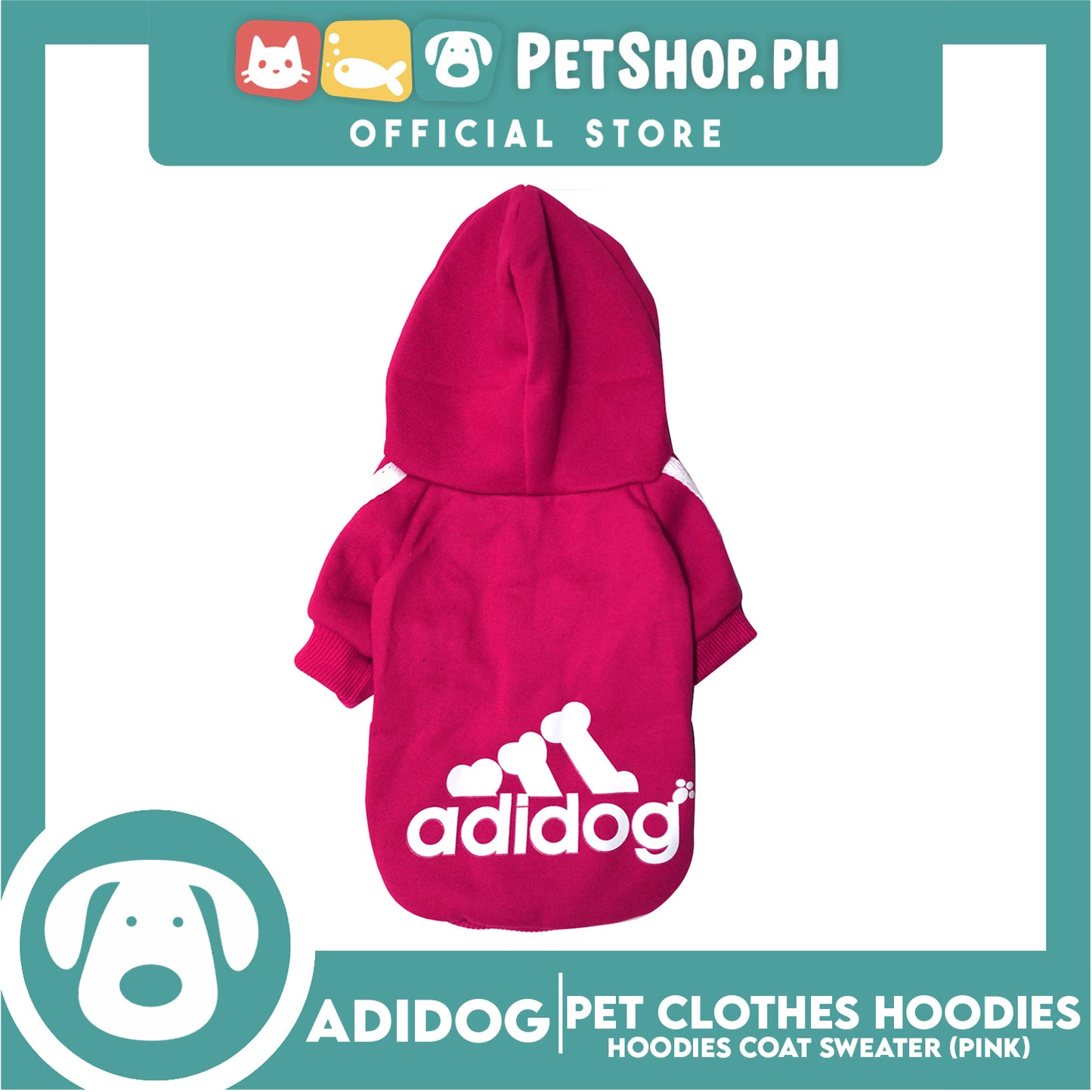 Adidog Pet Clothes Hoodies, Cute Warm Winter Hoodies Coat Sweater (Pink) Large