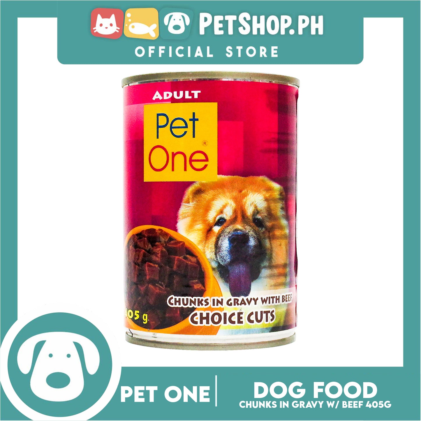 Pet One Adult Wet Canned Dog Food 405g (Chunks In Gravy With Beef, Choice Cuts)