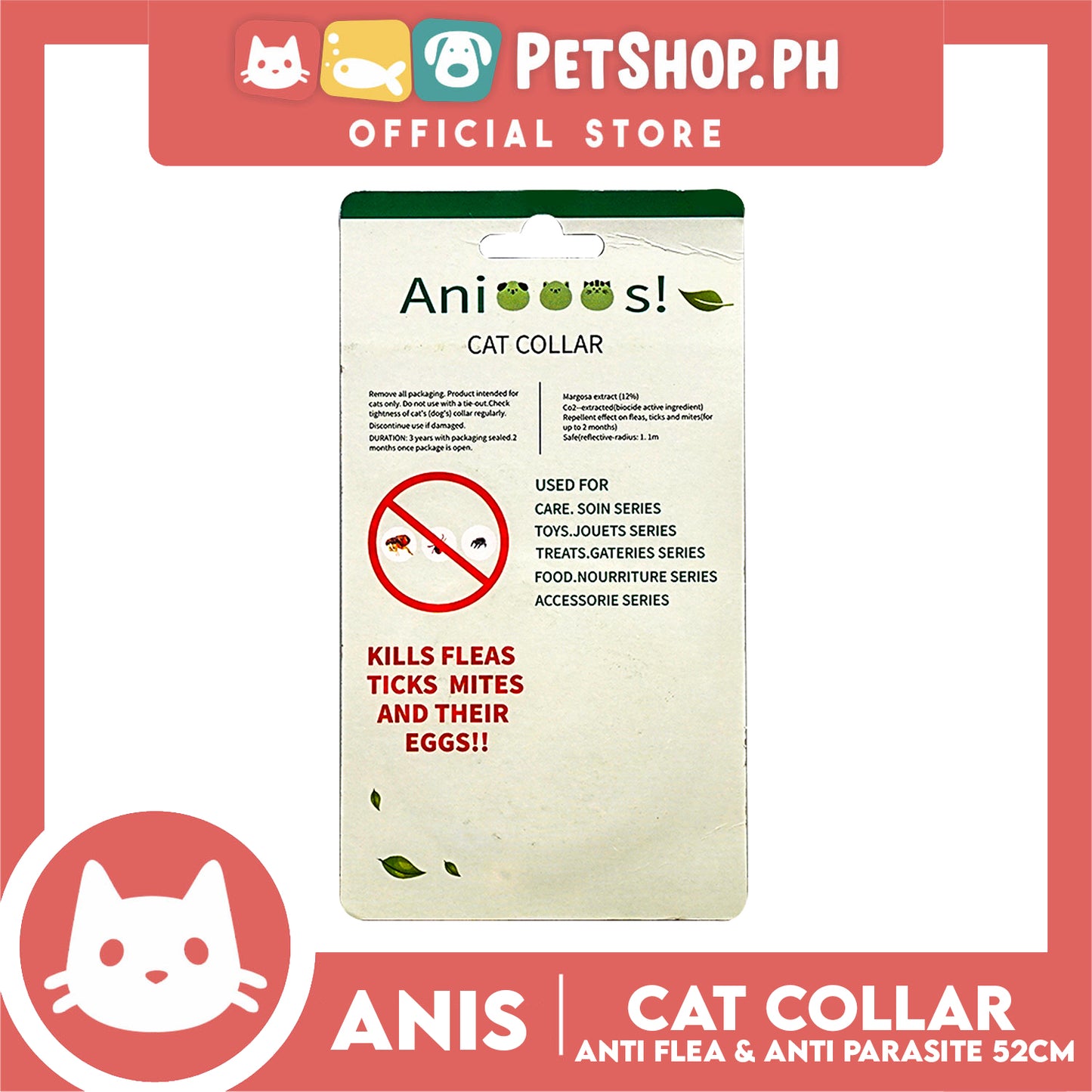 Adjustable Cat Collar Anti-Flea and Anti-Parasite 52cm with 12% Margosa Extract Flea C6713 (Green)