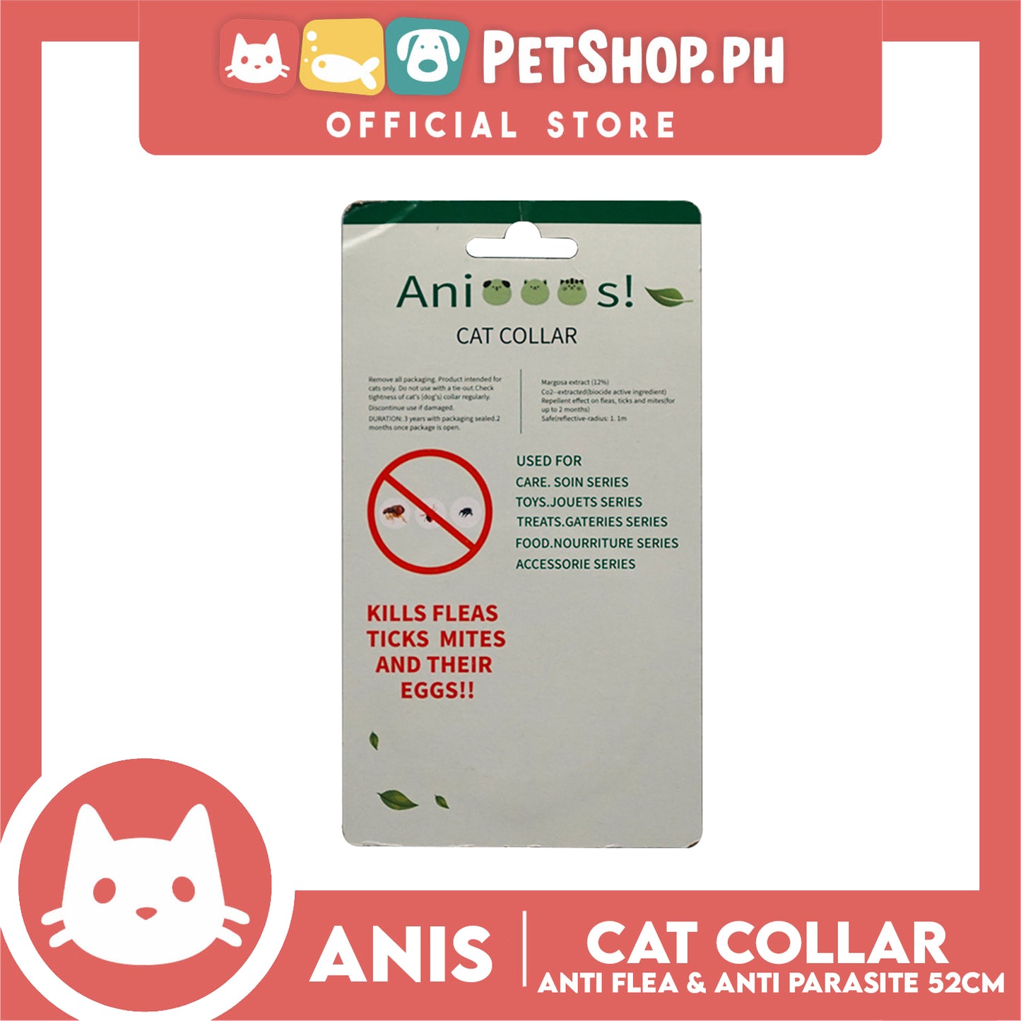 Adjustable Cat Collar Anti-Flea and Anti-Parasite 52cm with 12% Margosa Extract Flea C6713 (Blue)