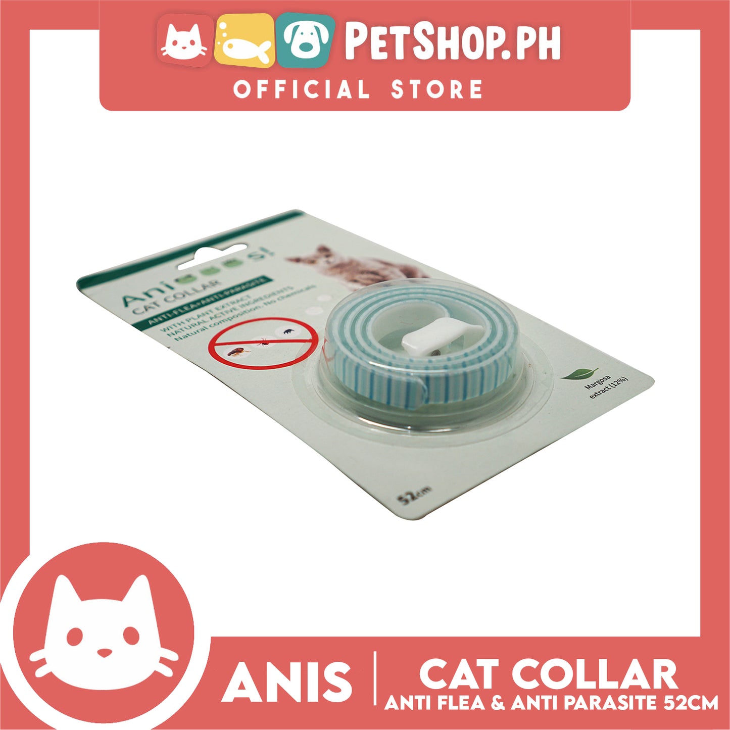 Adjustable Cat Collar Anti-Flea and Anti-Parasite 52cm with 12% Margosa Extract Flea C6713 (Blue)