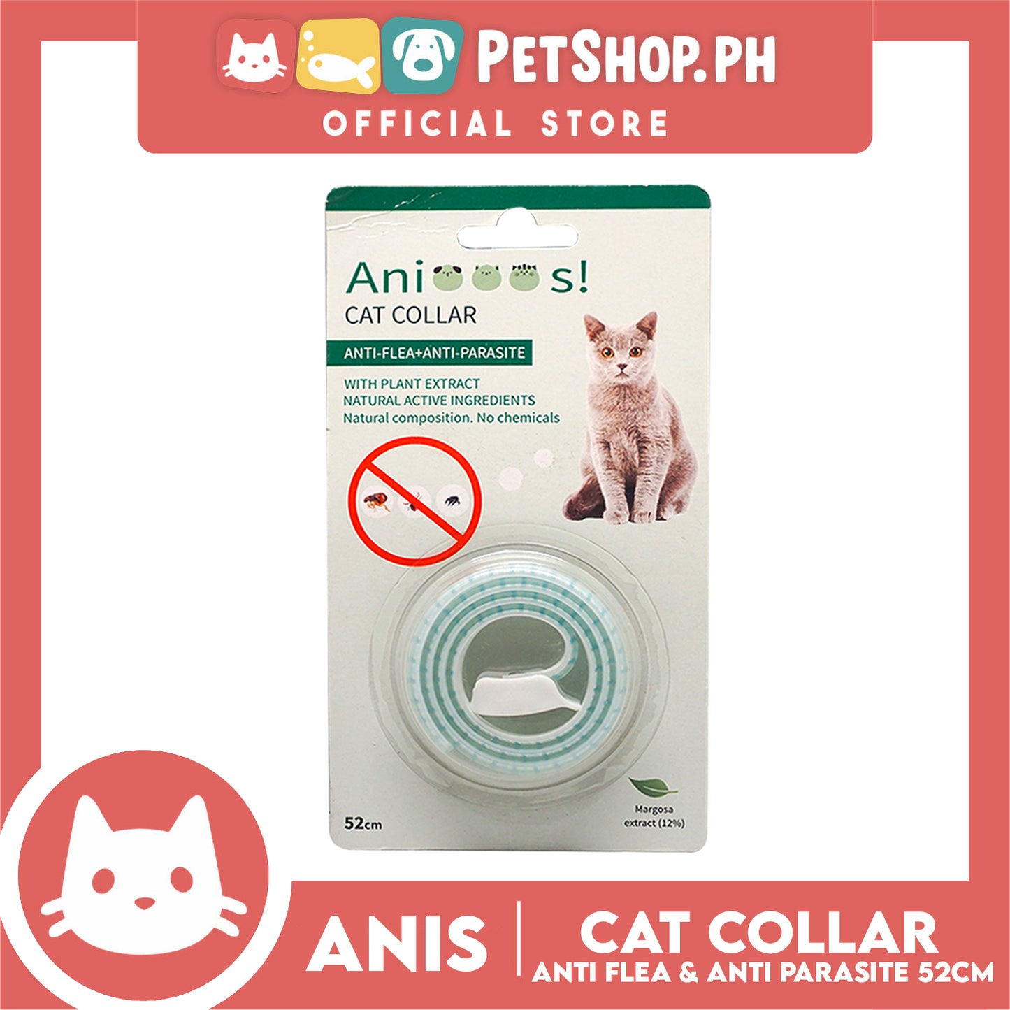 Adjustable Cat Collar Anti-Flea and Anti-Parasite 52cm with 12% Margosa Extract Flea C6713 (Blue)