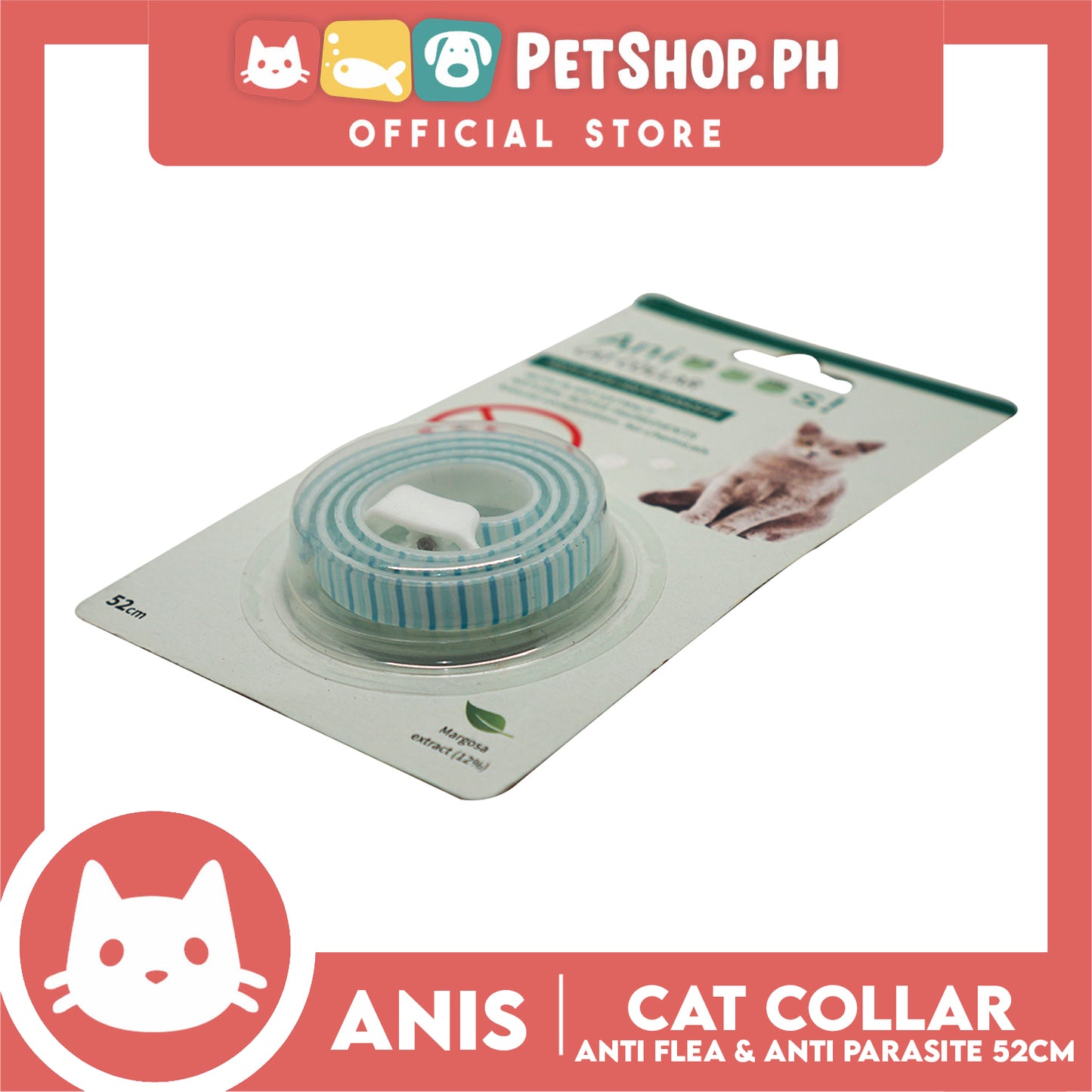 Adjustable Cat Collar Anti-Flea and Anti-Parasite 52cm with 12% Margosa Extract Flea C6713 (Blue)