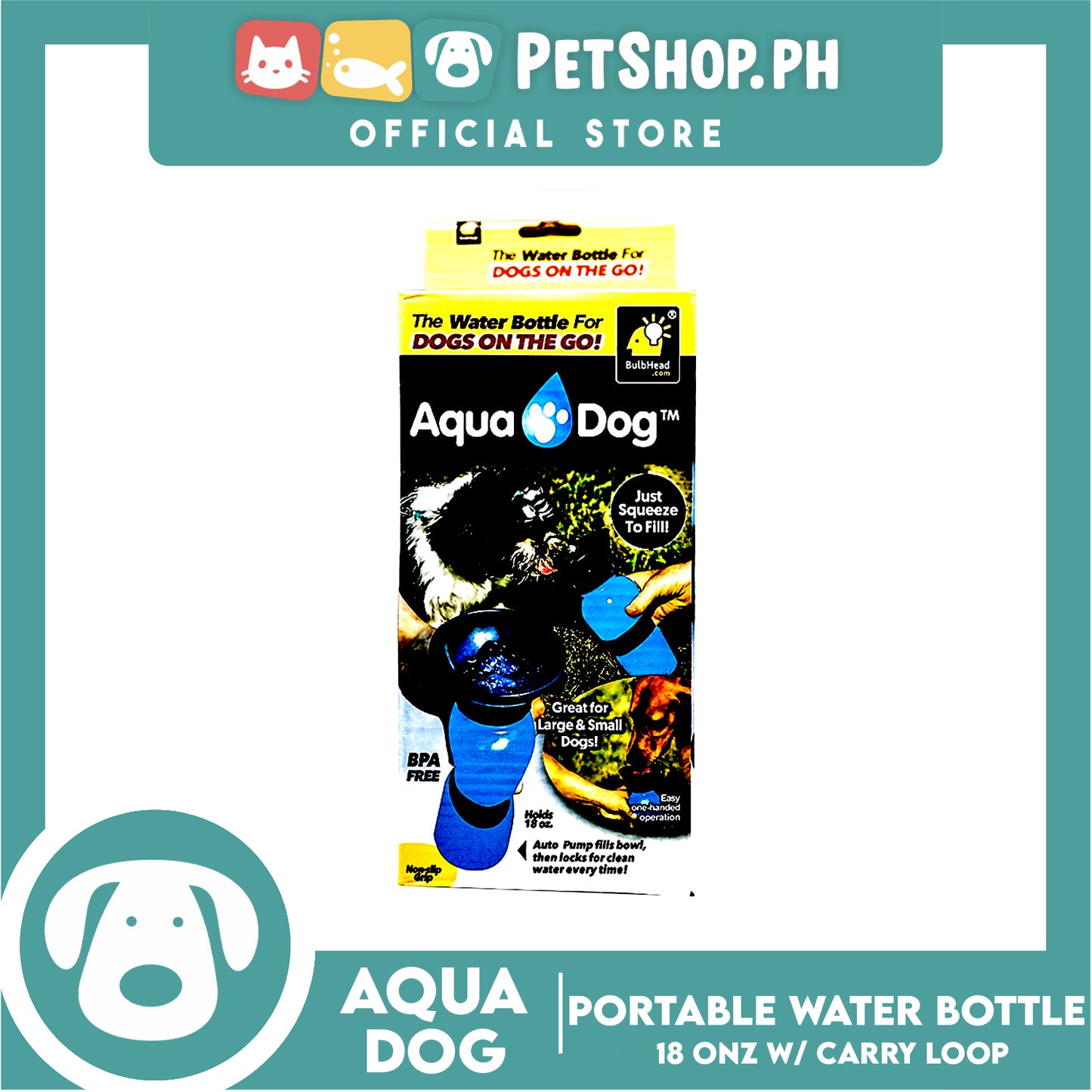 Aqua Dog Portable Pet Water Bottle 18oz with Carry Loop