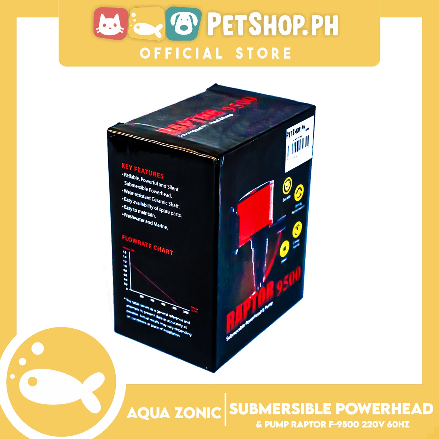 Raptor F-9500 Submersible Filter 10W, Max Flow 950, Max Height 1.20, 220V-240V 60Hz, Durable, Silent, Energy Saving And Strong Performance Fish Tank Filter