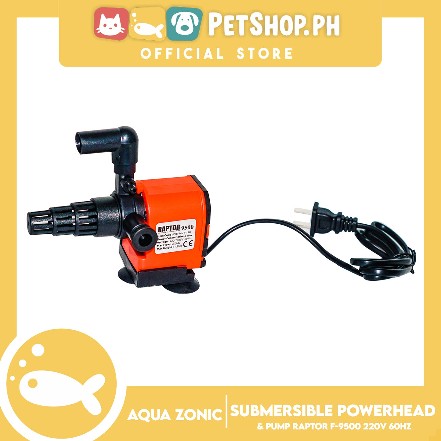 Raptor F-9500 Submersible Filter 10W, Max Flow 950, Max Height 1.20, 220V-240V 60Hz, Durable, Silent, Energy Saving And Strong Performance Fish Tank Filter