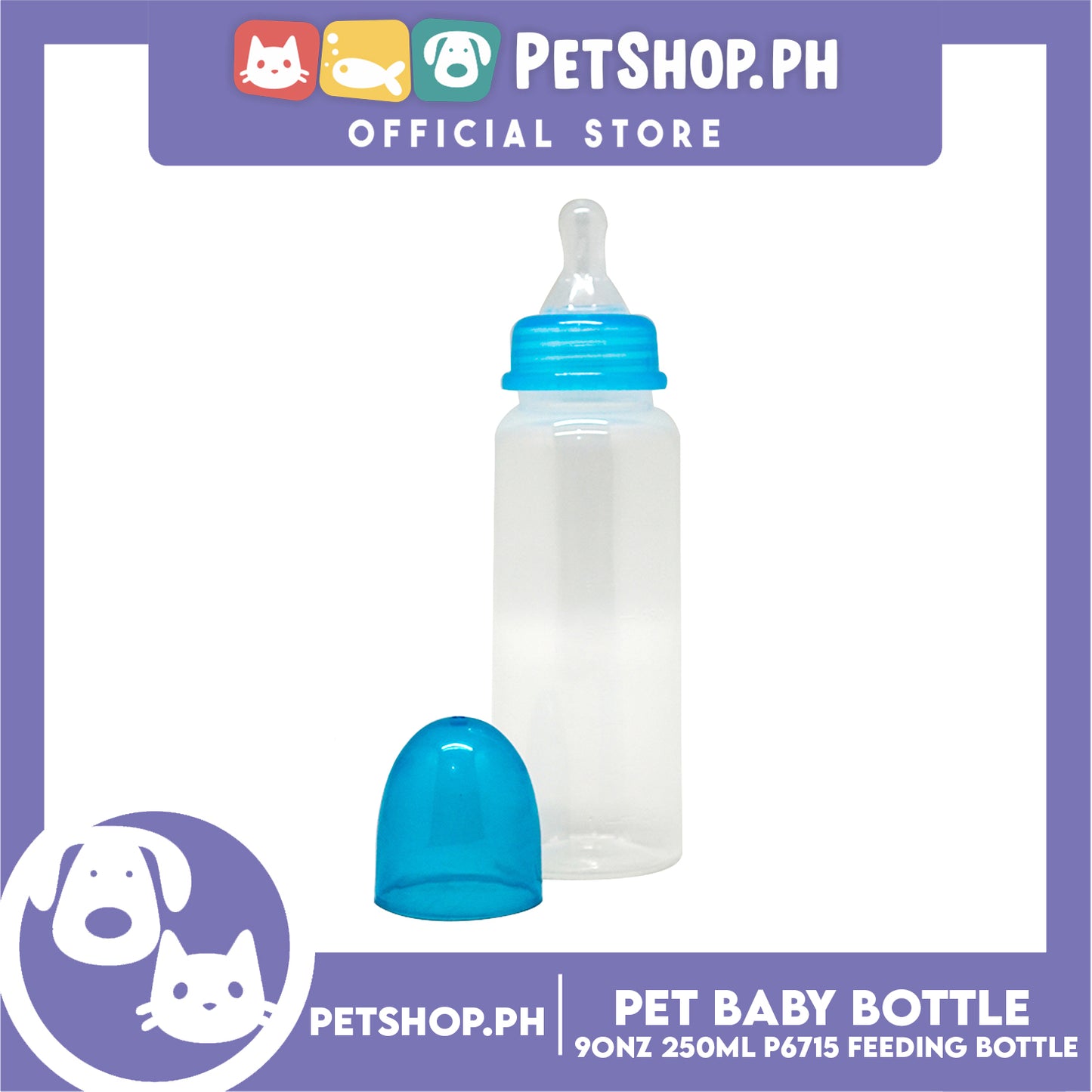 Pet Baby Bottle for Feeding Kittens and Puppies 9oz 250ml P6715 (Blue)- Feeding Bottle, Nursing Kit