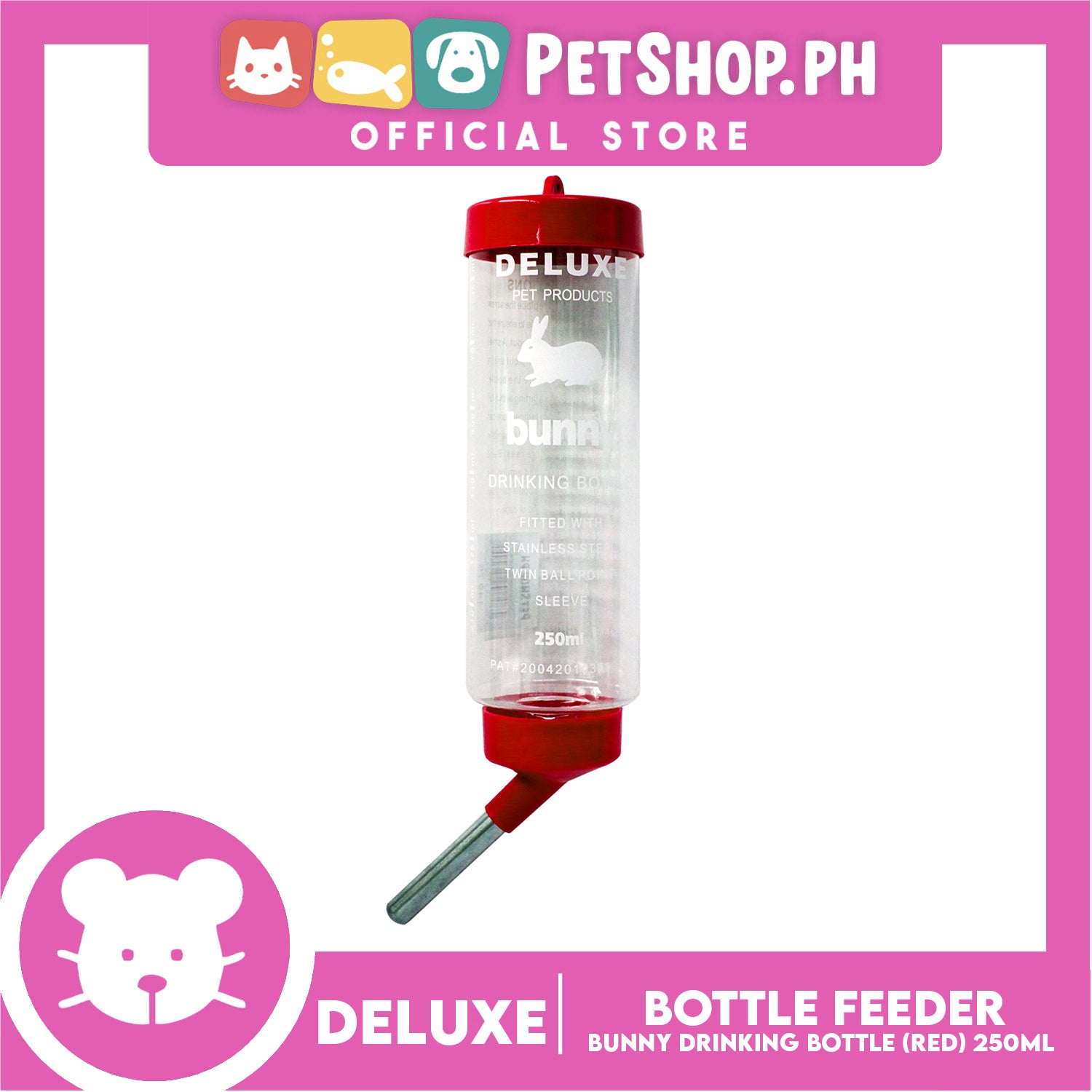 Deluxe Bunny Drinking Bottle Red 250ml - Main Image