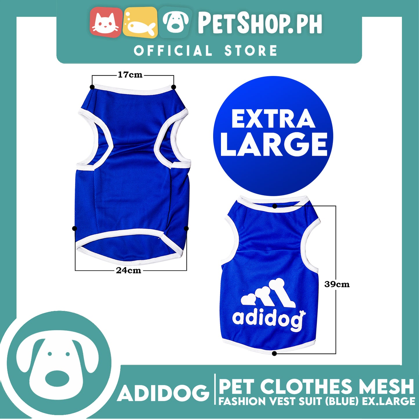 Adidog Pet Clothes Mesh Vet, Summer Dog Clothes, Breathable Mesh Vet, Dog Shirt, Pet Jersey, Fashion Vest Suit for Dogs (Blue) (Extra Large)